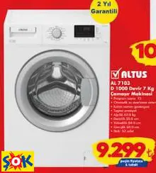ALTUS AL 7103 D 1000 DEVİR 7 KG ÇAMAŞIR MAKİNESİ ALTUS AL 7103 D 1000 DEVİR 7 KG ÇAMAŞIR MAKİNESİ
